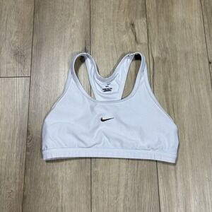 Nike Dri-Fit Swoosh Bra Women's Size Large White Brown Embroidered Swoosh